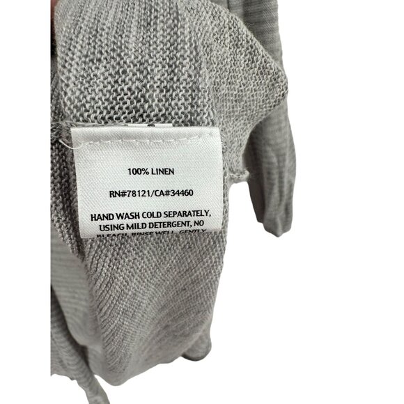 Women's Eileen Fisher Open Cardigan Large Italy 100%‎ Linen Gray White Stripe - Picture 9 of 9